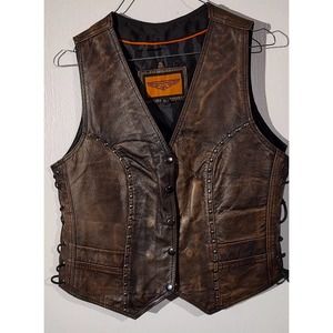 Dream Apperal Women Biker Vest, brown leather, L motorcycle wear